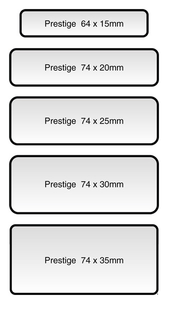 prestige name badge sizes